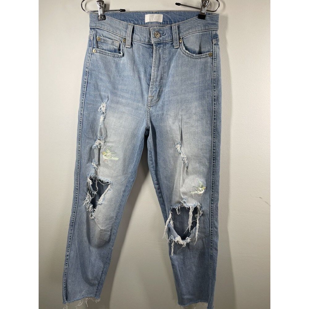 Seven‎ For All Mankind The High Waist Cropped Straight Jean Size 27 Light Wash